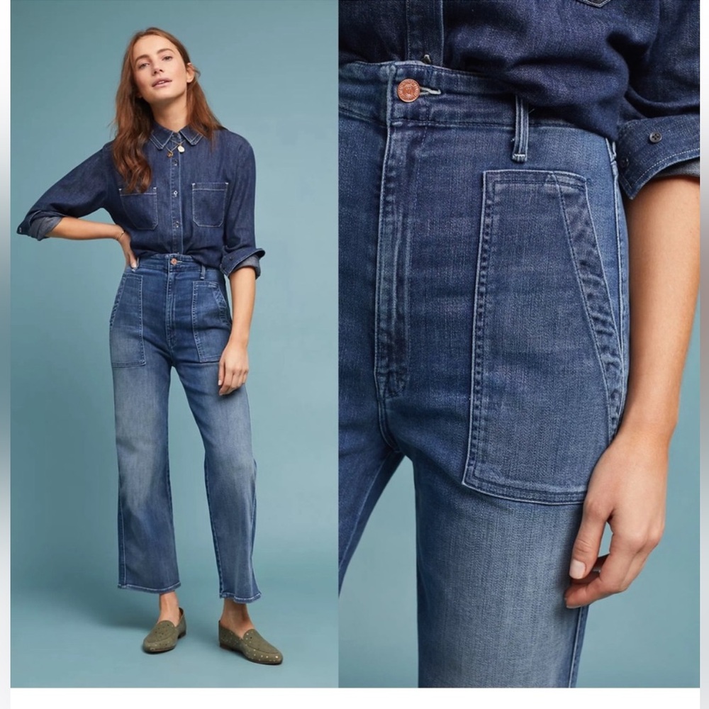 MOTHER Blue Flare & Wide Leg Jeans the patch pocket